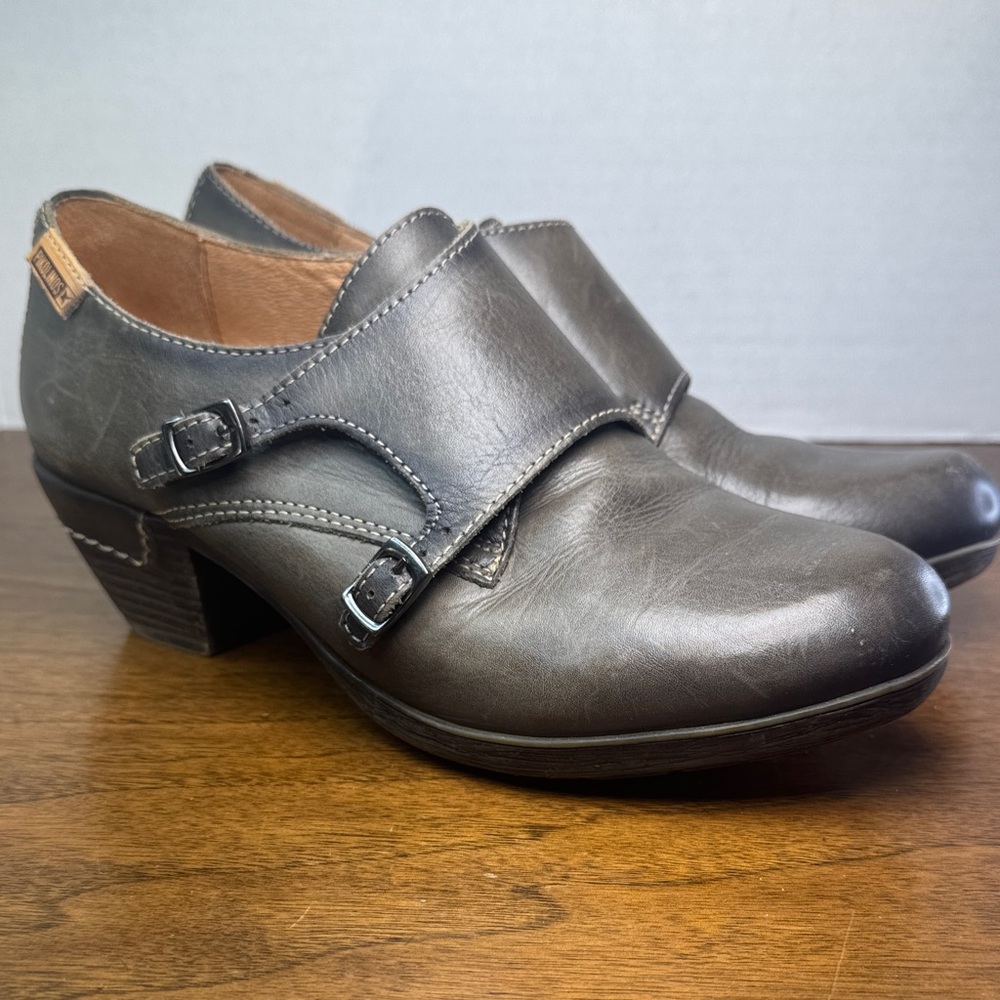 Pikolinos Rotterdam Double Monk Strap Gray Heels Leather Oxford Euro 36 US 5.5-6